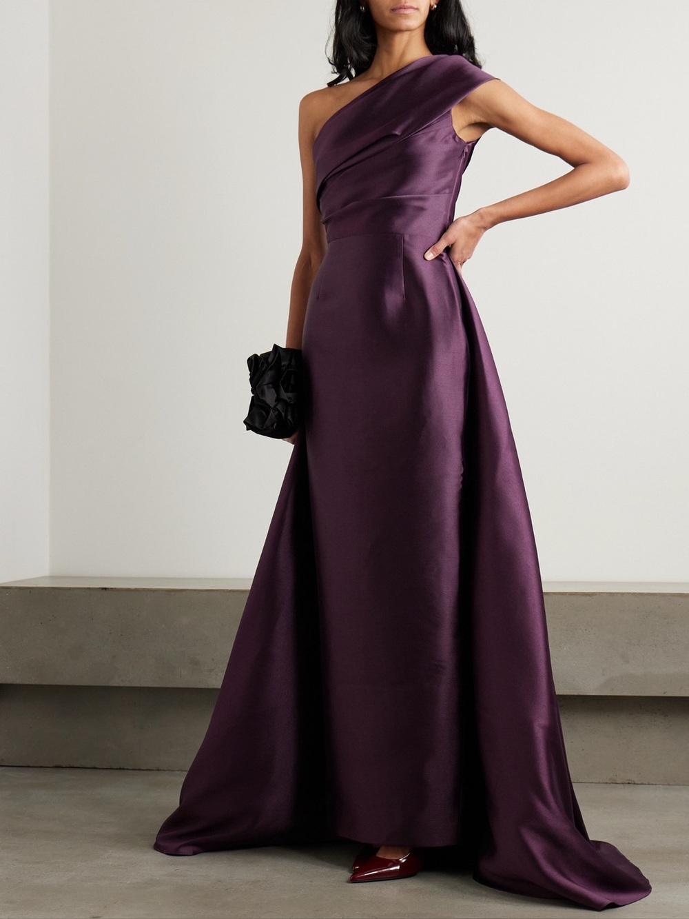 NWT Solace London Alba One-Shoulder Draped Maxi Long Gown Women’s 8 Aubergine